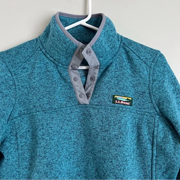 LL Bean Women’s Sweater Fleece Pullover Teal Snap Neck Outdoor Small Petite - Picture 3 of 7